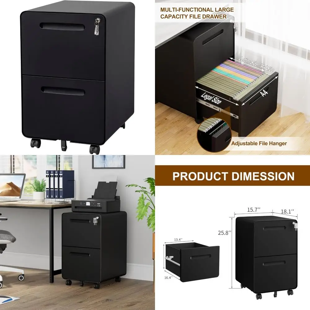 

Безопасный мобильный металлический картотечный шкаф с 2 ящиками и замком, ключами, предварительно собранный для домашнего офиса, решение для хранения под столом