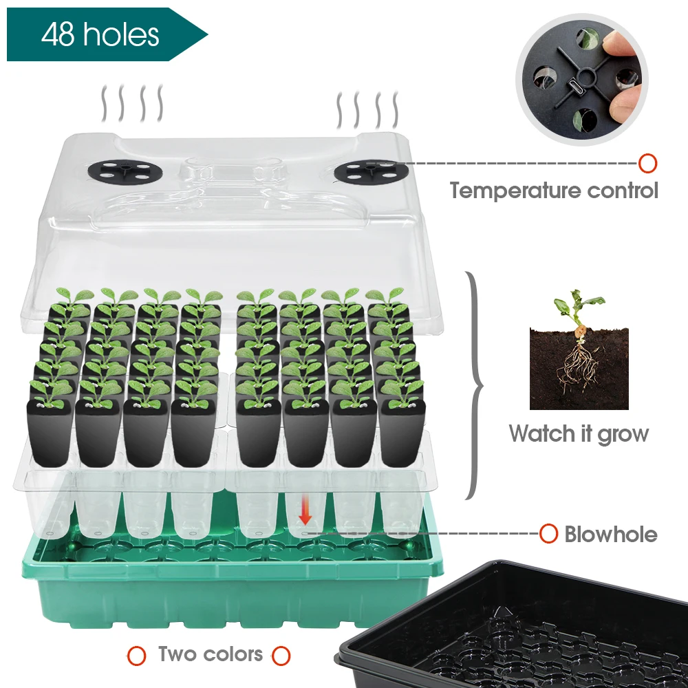 16CM Tall 48 Cells Seedling Starter Tray with Planter Lamp Full Spectrum Warm Seeds Germination Nursery Box Indoor Seed Growing