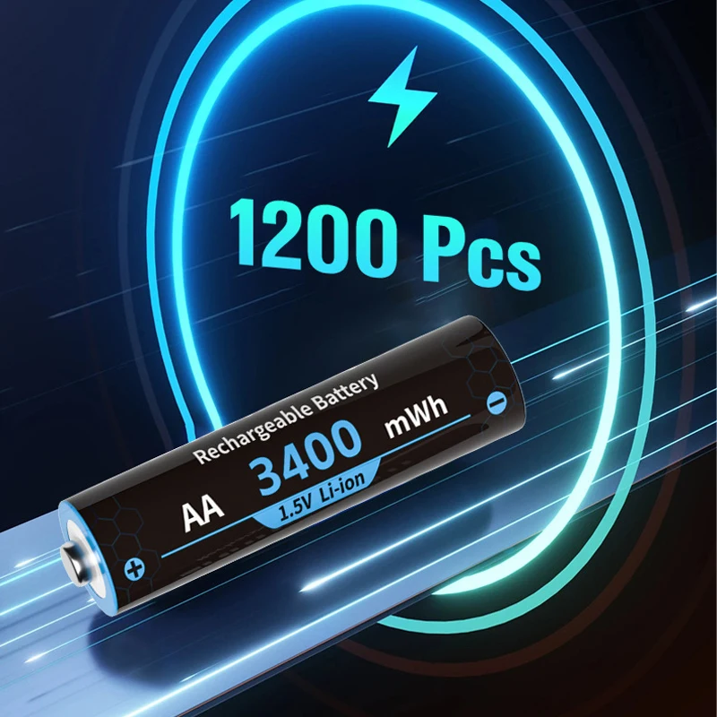 1.5V AA AAA Battery with Smart Charger 8 Slots 4255mWh/3400mWh Rechargeable Lithium Batteries Fast Charging Battery Charger Set
