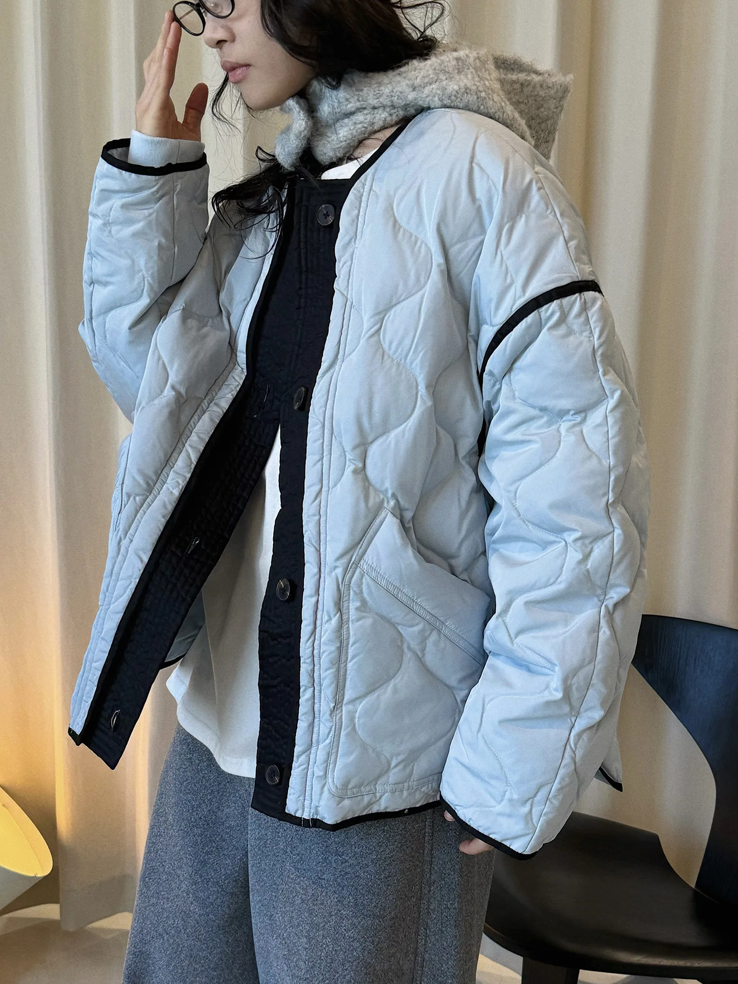 

Winter new Korean style fashionable contrasting color down jacket, duck down warm and comfortable jacket for women