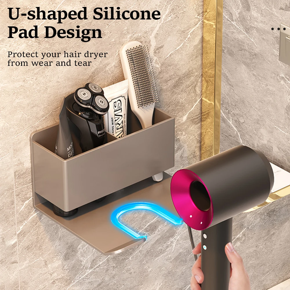 Space Aluminum Hair Dryer Holder Metal Dryer Cradle Straightener Stand Wall Shelf without Drilling Bathroom Organizer