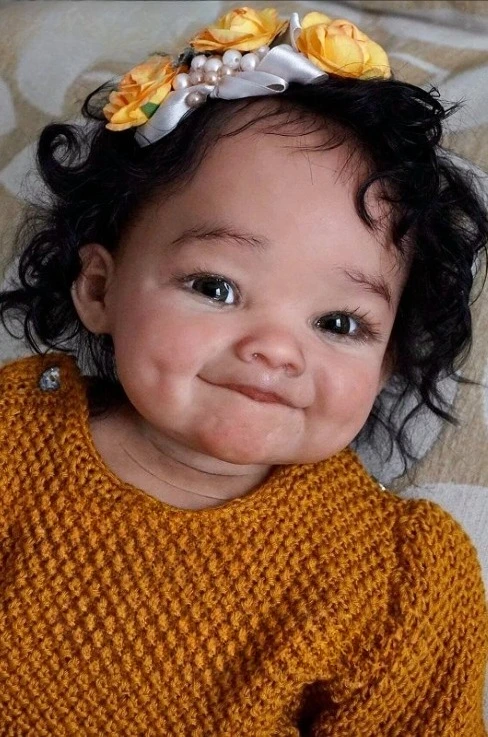 NPK 24''수제 미완성 인형 키트 Bebe Raya 곱슬 갈색 머리카락이 있는 실물 같은 다시 태어난 부품