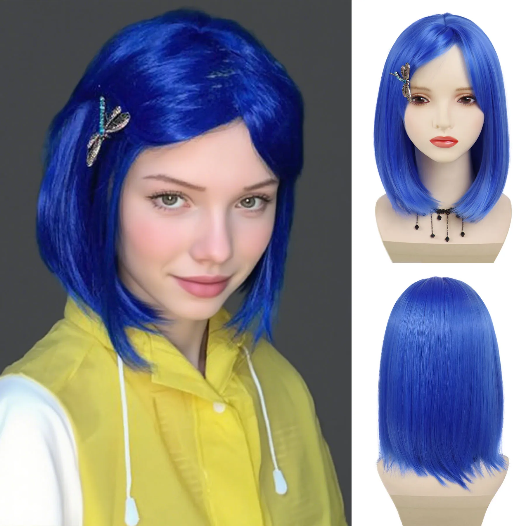 

Парик из синтетических волос Coraline, детский синий парик с челкой, короткие парики боб для женщин и девочек, костюм на Хэллоуин, парик Drag Queen, косплей