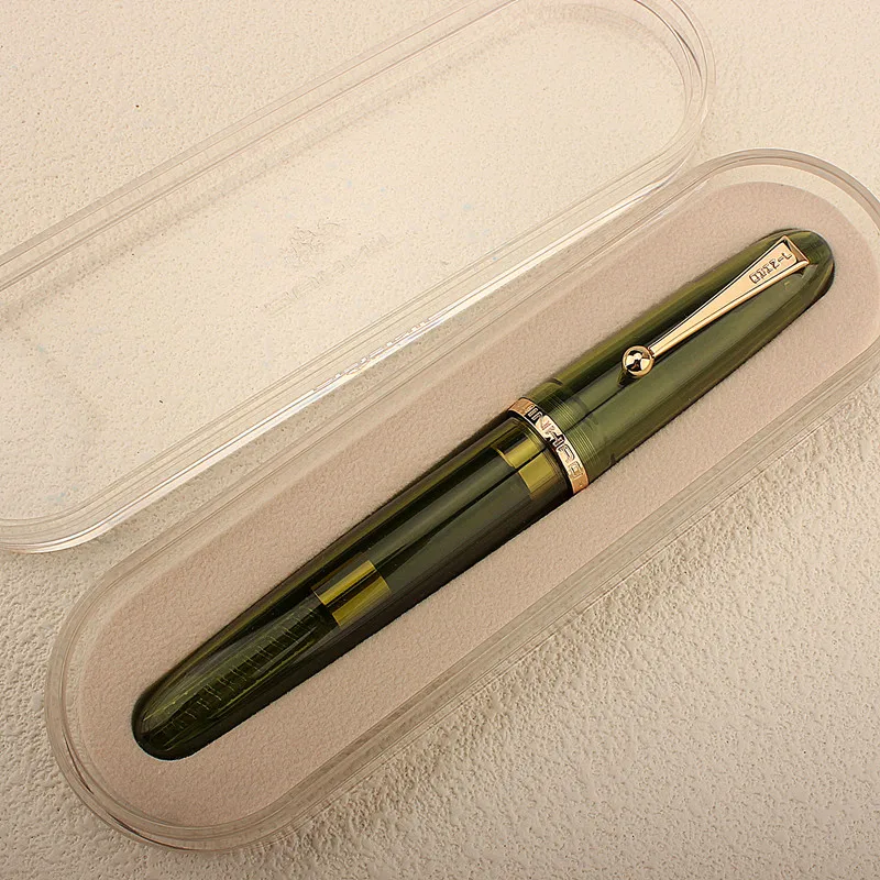 New Heartbeat Nib/Jinhao 9019 Fountain Pen 0.5MM F Nib, Transparent Green Big Size Resin Office Writing Pen with Large Converter