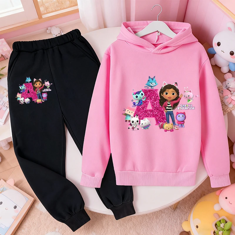 

Gabby Dollhouses Winter Hoodie Set Girls Tops and Bottoms Clothing Set Children Outerwear Casual Sweatshirts Cute Keep Warm Coat
