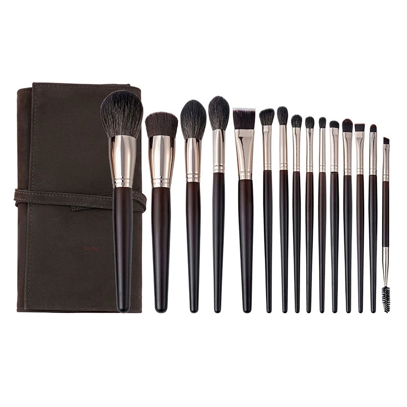 15 Piece Goat Hair Makeup Brush Set With Powder Shadow And Eyebrow Brushes In PU Bag For Professional And Home Use