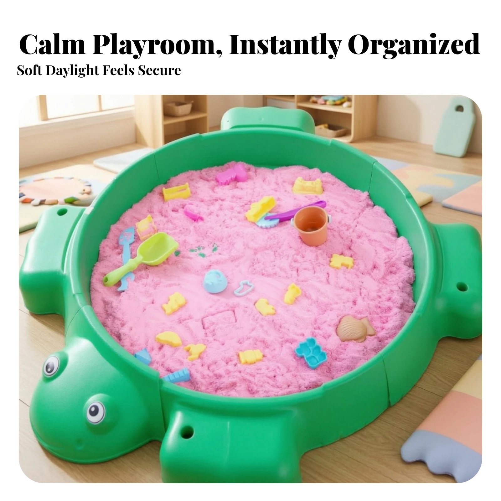 Turtle Sandbox Plastic Sand and Water Table Sand Basin with Cover Sturdy Play Pool Adjustable for Toddlers, Backyard, Playroom