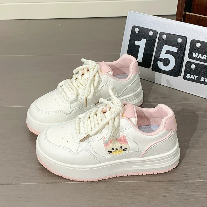 

Милые туфли в стиле Лолиты для девочек, белые туфли на толстой подошве с милым котом, повседневные туфли для студентов, кампуса