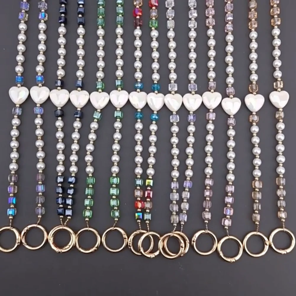 With Patch Beaded Crossbody Phone Chain Love Heart Bag Chain Mobile Phone Crossbody Strap Anti Loss Universal Phone Neck Straps