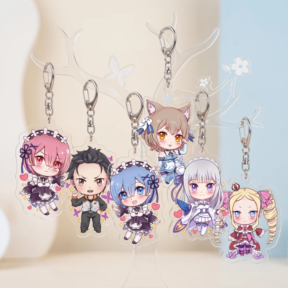 Anime Re Zero Starting Life in Another World RZ 6cm Acrylic Keychain Chibi Rem Ram Emilia Beatrice Bag Charm Collectible Gift