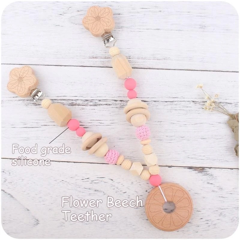 J15U روز زهرة الطفل عربة قلادة حشرجة هوة سلسلة كليب الخرز الخشبي سوار #2