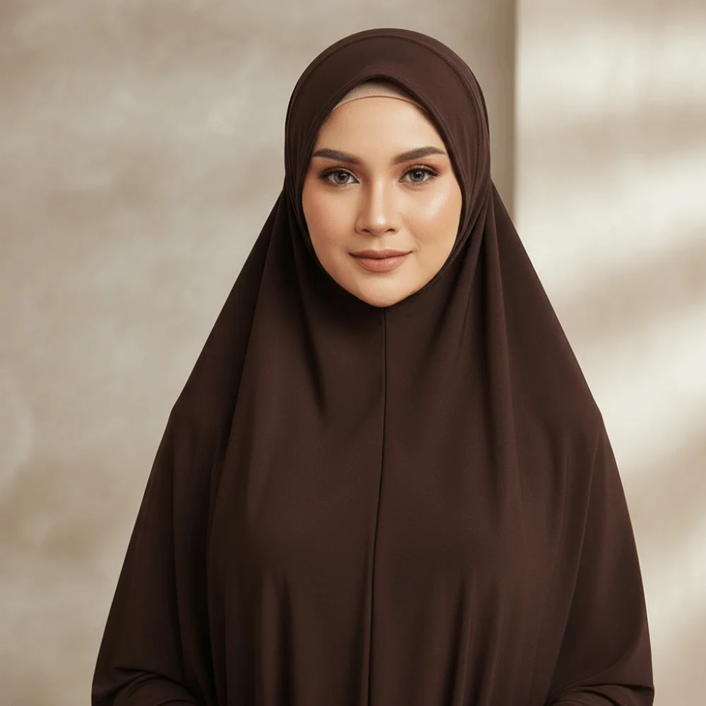 

Breathable Jersey Solid Color Instant Hijab Full Coverage Wrinkle-Resistant Women Khimar Skin-Friendly Four-Way Stretch