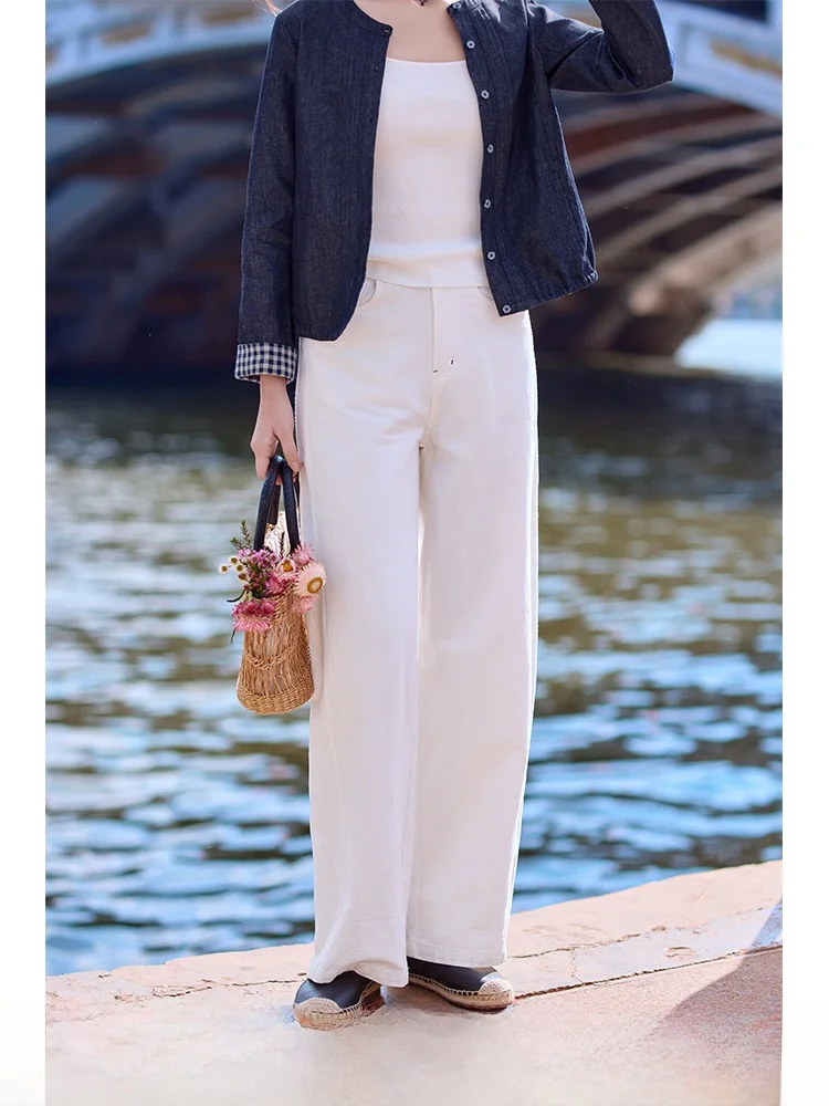 

Red And White Cotton Linen Casual Pants Women Loose Straight Leg Spring Faion 2025 New Versatile Ele Spring Pants