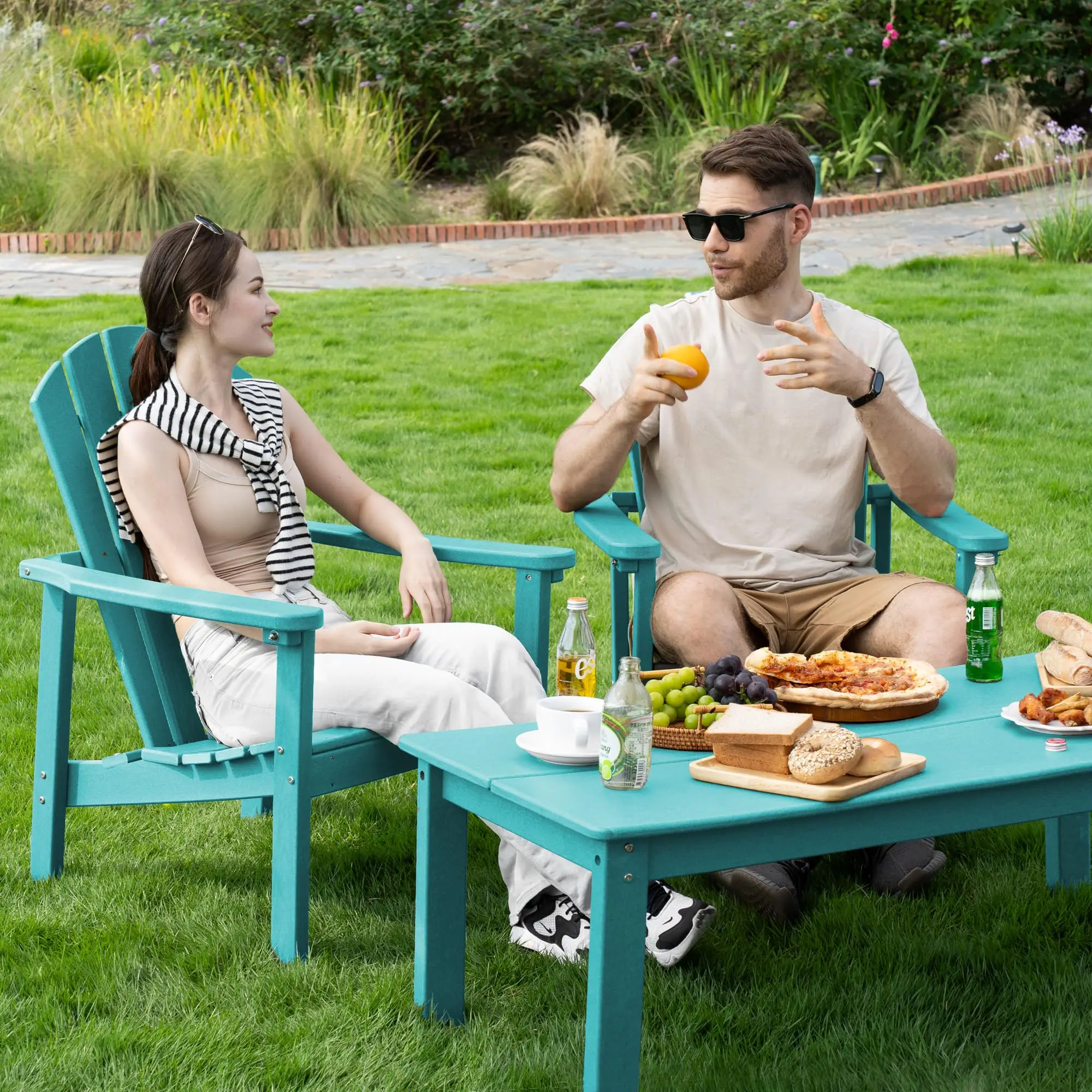 Stackable Adirondack Chair, HDPE Outdoor Chair Set of 4, Aruba