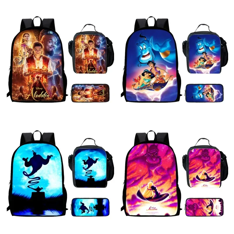 Cartoon Aladdin Child School Backpack With Lunch Bags Pencil Bags For Kindergarten,Light Weight School Bags For Boys Girls