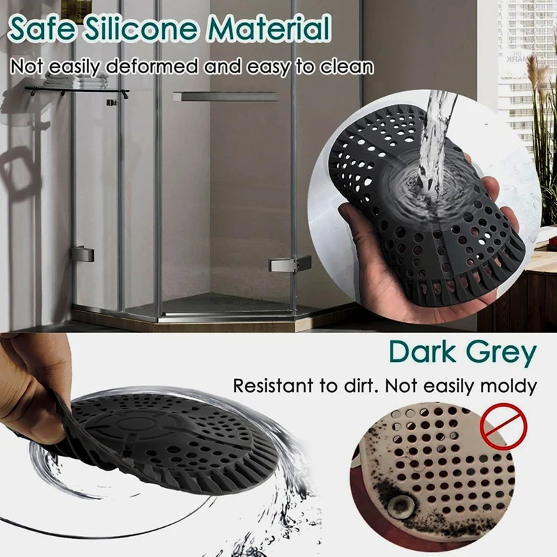 ABRE-Shower Hair Drain Catcher, 2 Pack 5.5In Silicone Drain Protector Strainer, Shower Drain Cover For Shower Room