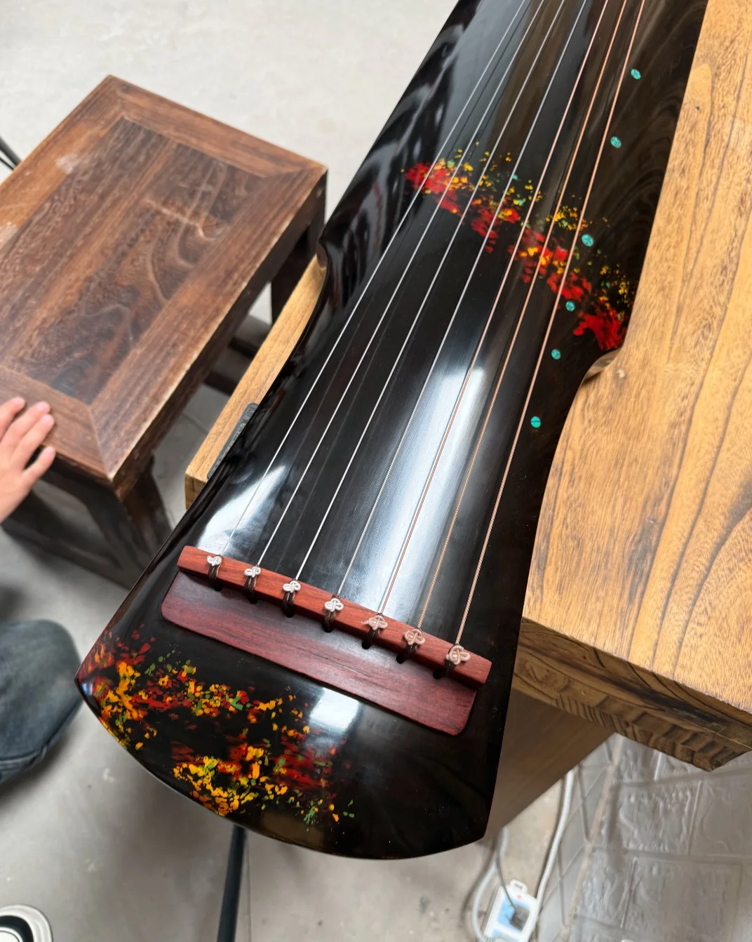 Guqin Chinese String Instrument, Raw Lacquer & Pure Deer Antler Cream, for Performance & Collection