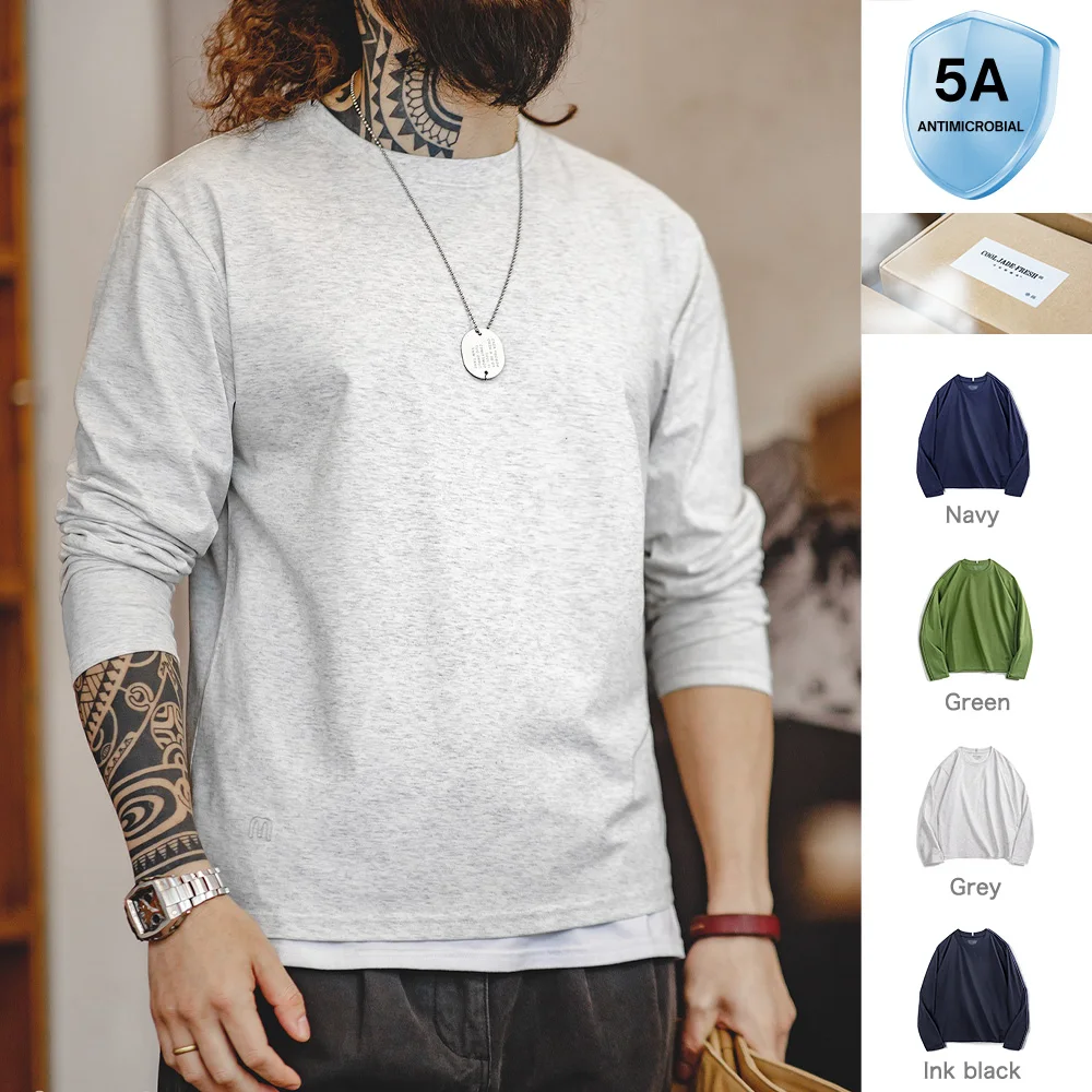 

Maden New Casual Sorona Cool Long-sleeved T-shirt Quick-drying Antibacterial Round Neck Top for Men's Spring And Autumn