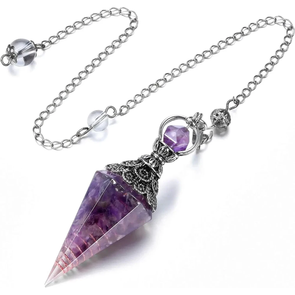 7 chakra resina de cristal pêndulos para radiestesia adivinhação reiki ponto de cura chips naturais pedra yoga pingente bruxaria pendulo