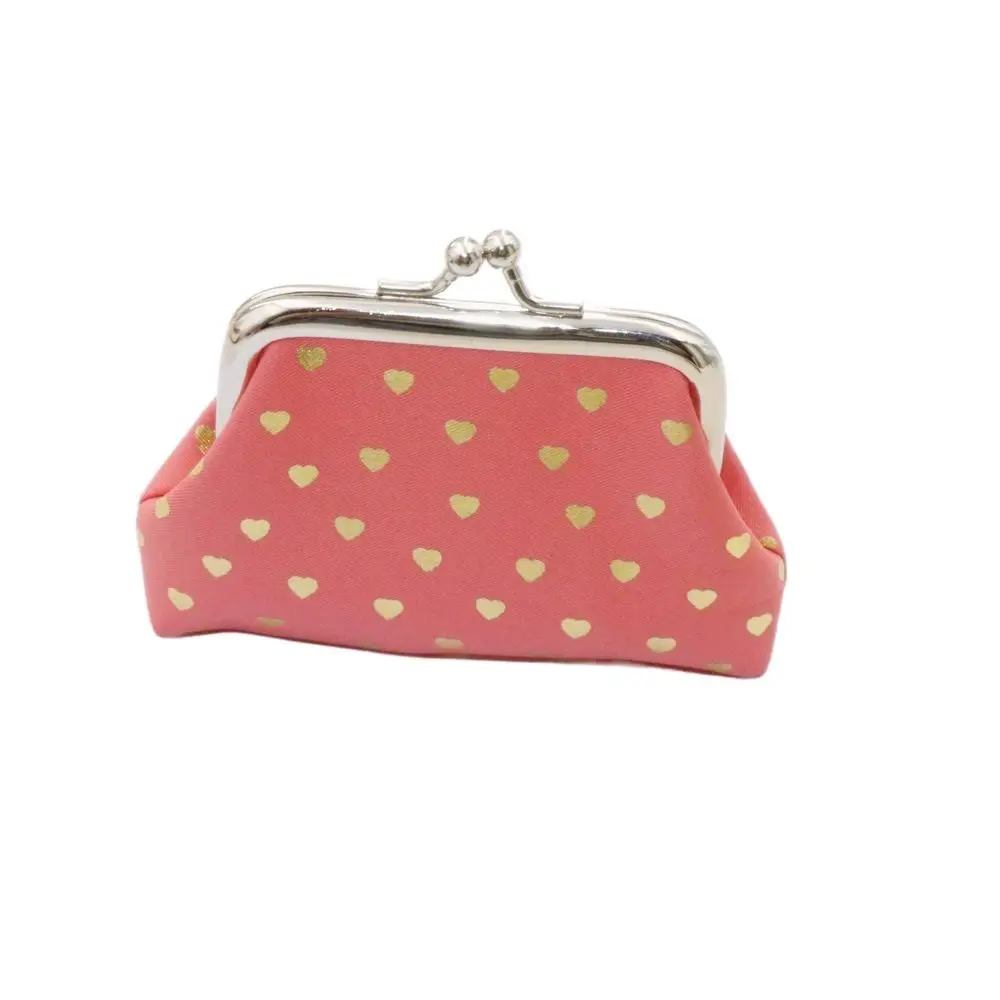 Colorful Clutch Kiss Lock Wallet Heart Print Metal Coin Pouch Foldable Portable Buckle Mini Wallet Women