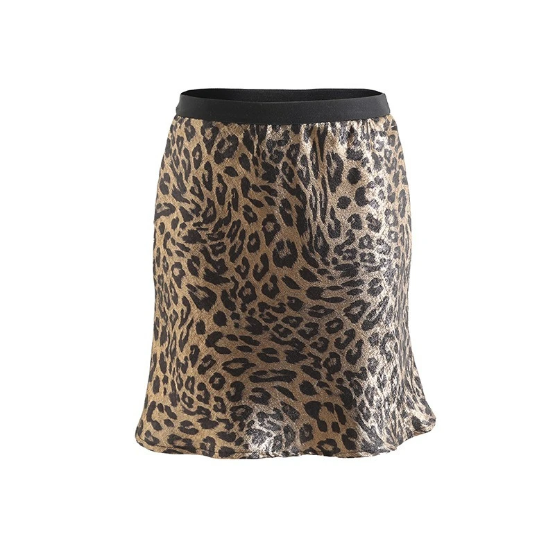 2025 Summer Sexy Slimming Elastic Skirt Gold Foil Leopard Print A-line Chic Women Skirt Flounced Edge Elegant Midi Ladies Skirt
