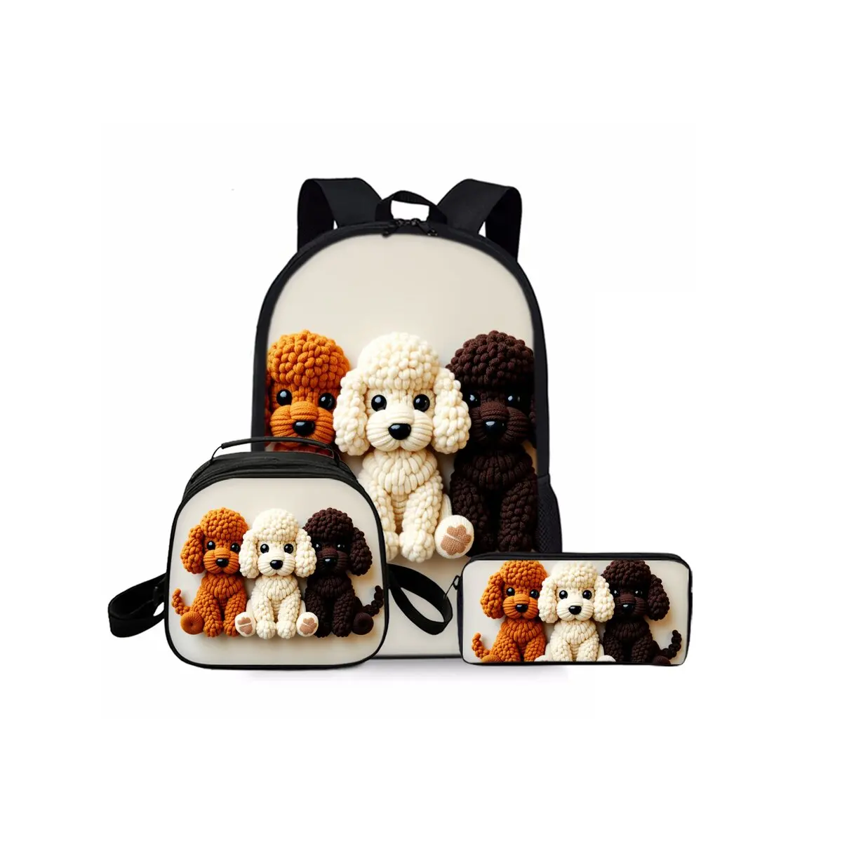 

Knitted Dogs Three Piece Set Backpacks For Boy/Girls Best Gifts 3D Cartoon Waterproof Fashionable School Bag For Children