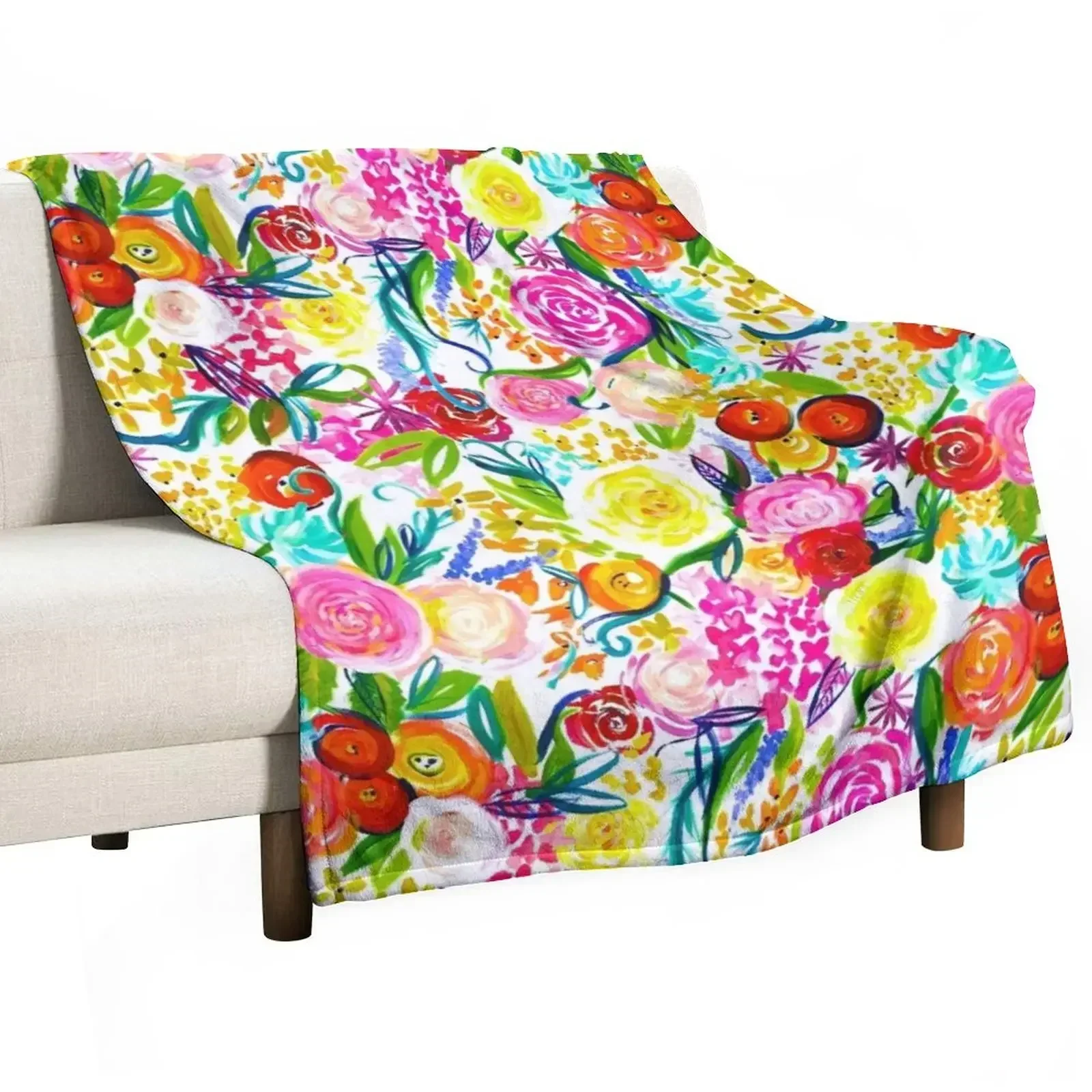 Painted Floral Painting in Bright Spring Colors Throw Blanket Beautifuls Large Blankets