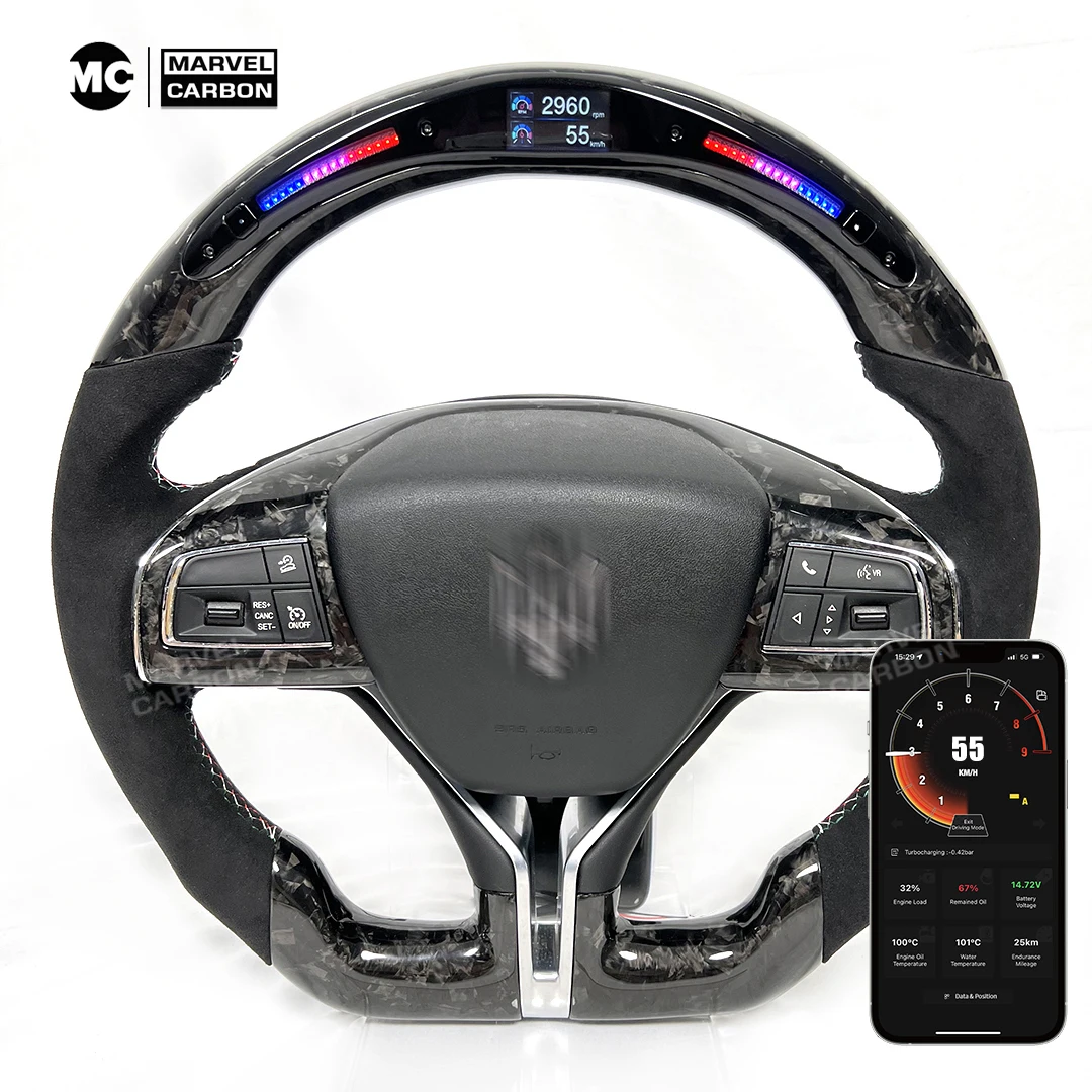 100% Real Carbon Fiber  LED Performance Steering Wheel Display Compatible for Maserati