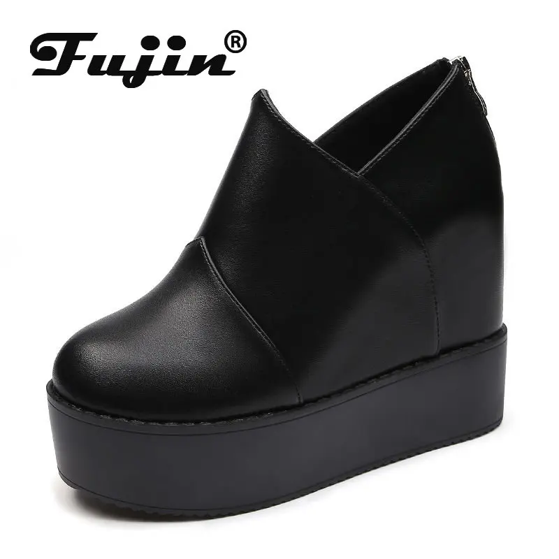 Fujin 11.5cm Microfiber Platform Wedge Sneaker Women Shoes Hidden Heels Women Ankle Boots Autumn Spring Winter Plush Warm Boots