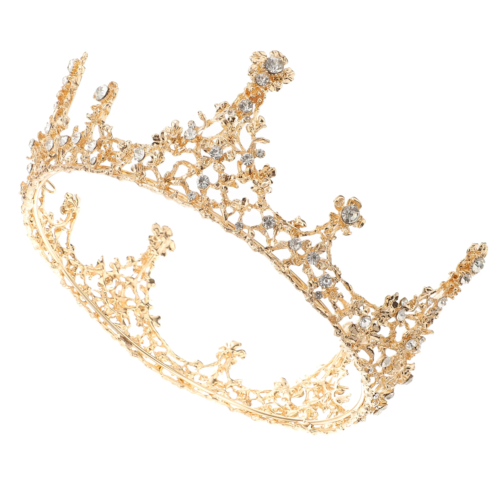

Crystal Crown Women Tiara Wedding Bridal Heart Shaped Gold Trim Elegant Design Lightweight Durable Jewelry Decoration Engagement