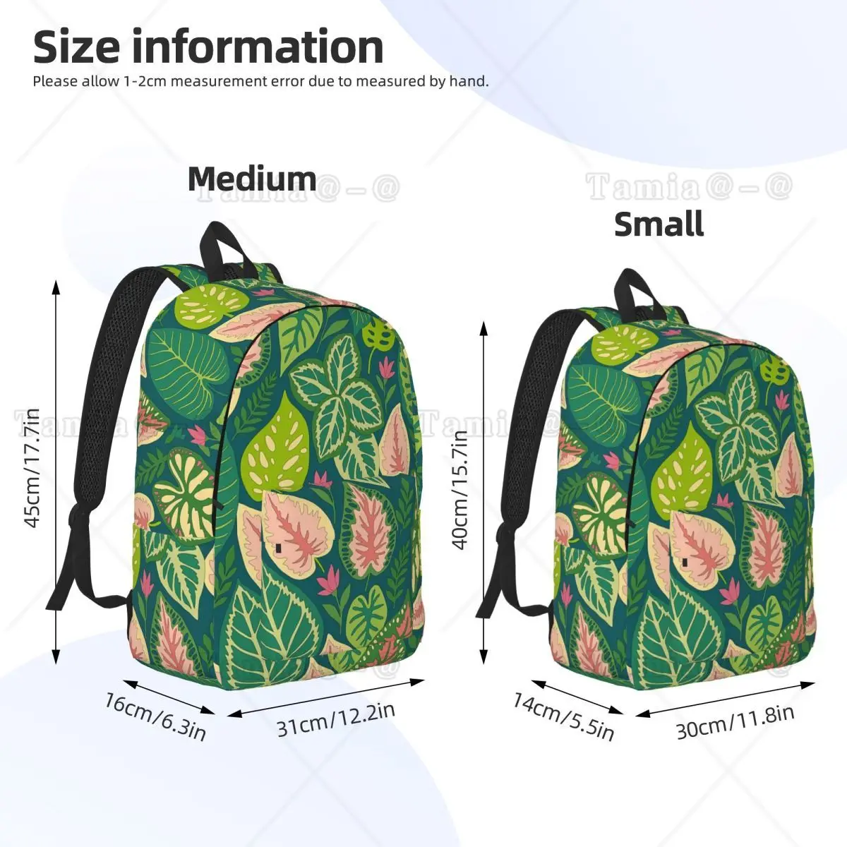 Tropical Plants Leaves Backpack Daypack Large Capacity Children BookBag School Bag Shoulder Bags for Men Women
