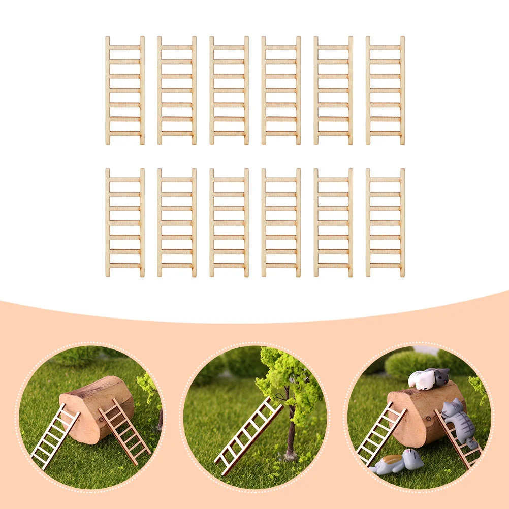 20 Pcs Simulation Ladder Miniature Landscape Decoration Potted Ornament Interior Model Wooden