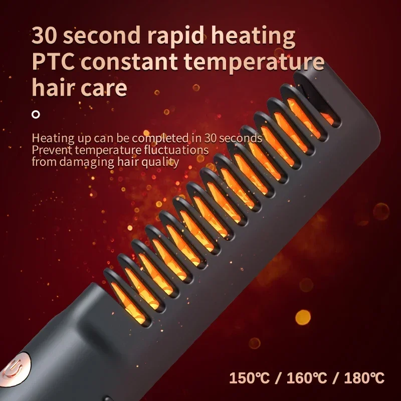 Portable Wireless Electric Hair Brush Heating Hair Straightener  2 IN 1 Home Travel Womem Anti-scalding Hair Straight Curly Comb