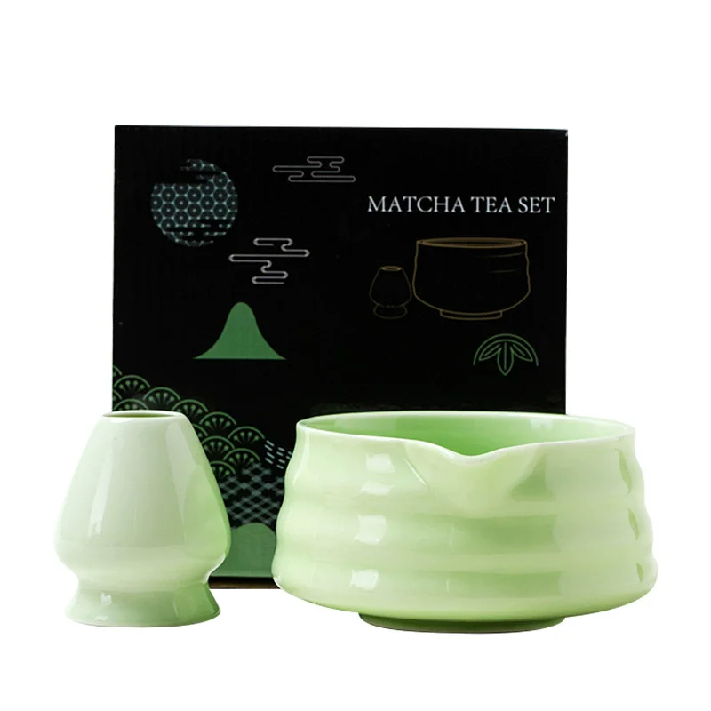 2 Pieces Traditional Japanese Matcha Bowl and Whisk Holder Tea Bowl with Pouring Spout for Office Table Tea Ceremony Party Gift - Image 3