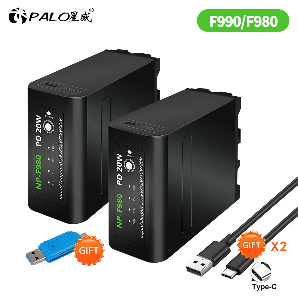 

NP-F990 NP-F980 NP-F970 F960 F970 Battery with PD20W Fast Charging for Sony F990 F980 F970 F960 F550 F570 F750 F770 MC1500C 190P