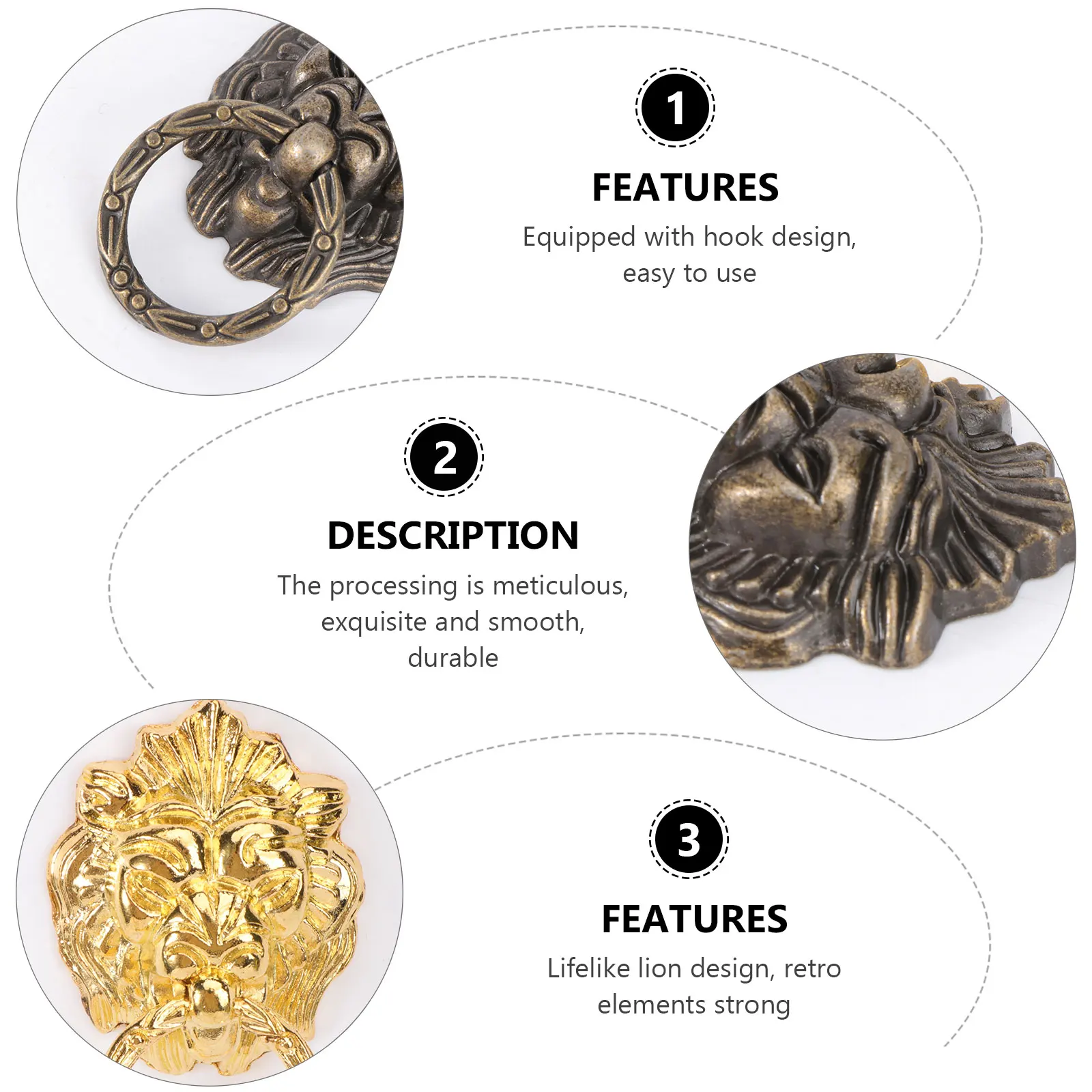 

4Pcs Lion Head Drawer Pulls Tin Alloy Cabinet Knobs Single Hole Handle for Furniture Wardrobe Bookcase Easy Install