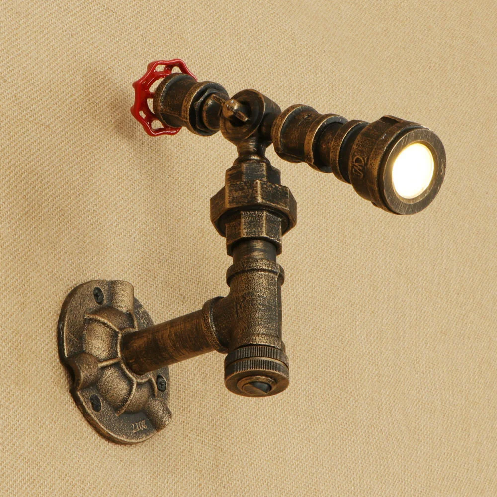 

Retro Iron Water Pipe Wall Lamp Vintage Spot Light Led American Industrial Wall Sconce Bedroom Living Room Bathroom Path Cafe