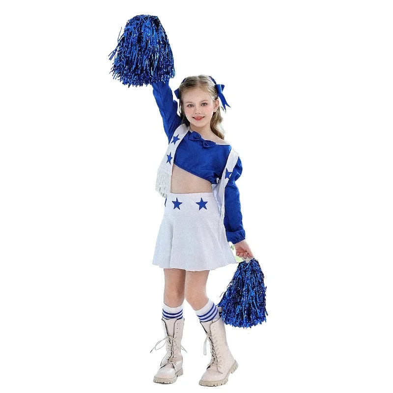 Halloween Cosplay Costume Funny Cowboy Blue Cheerleading Tops Skirt Suits Carnival Theme Party Role Playing Outfits for Girls