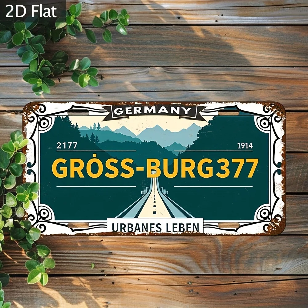 2D Flat Metal Wall Plate, 1pc - 12x6 Inches (30x15cm) with  Landscape Design of Path and Mountain for Café, Bar, Library