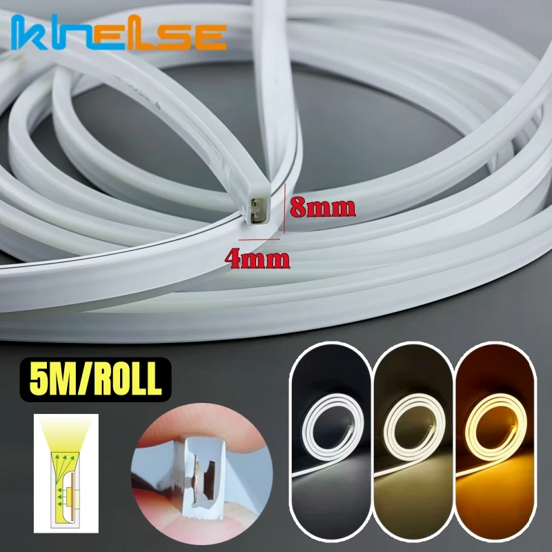 5M/Roll 4MM Slim LED Neon Rope Light DC12V Flexible Silicone Tube Diffuser Recessed Bookshelf Cabinet Outdoor Neon Strip Lights