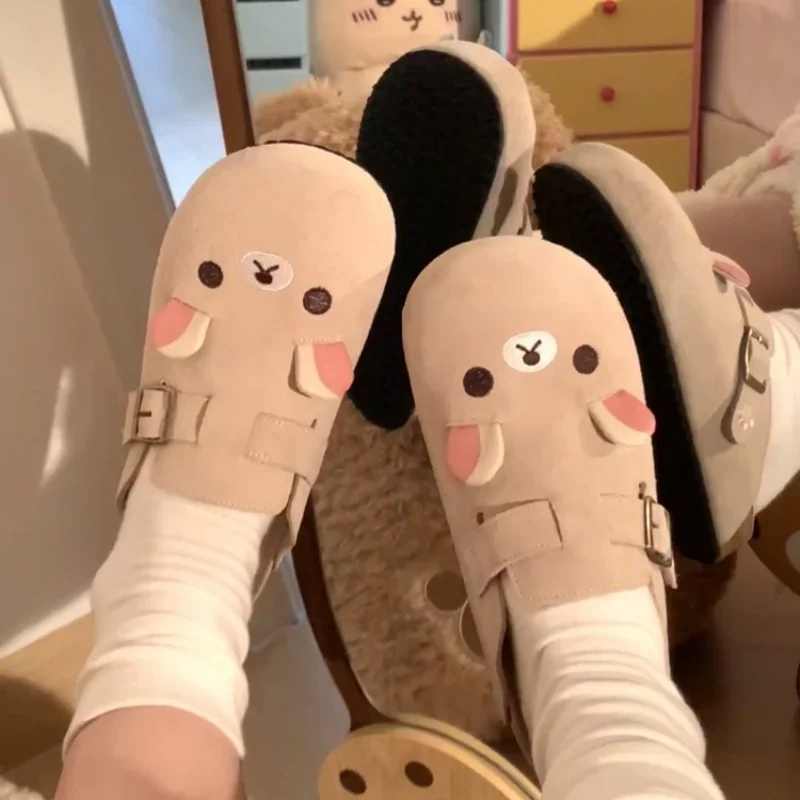 2025 New Rilakkuma Anime Periphery Thick Bottom Retro Half Baotou Bear Sister Cartoon Shaped Women'S Shoes Anime Periphery