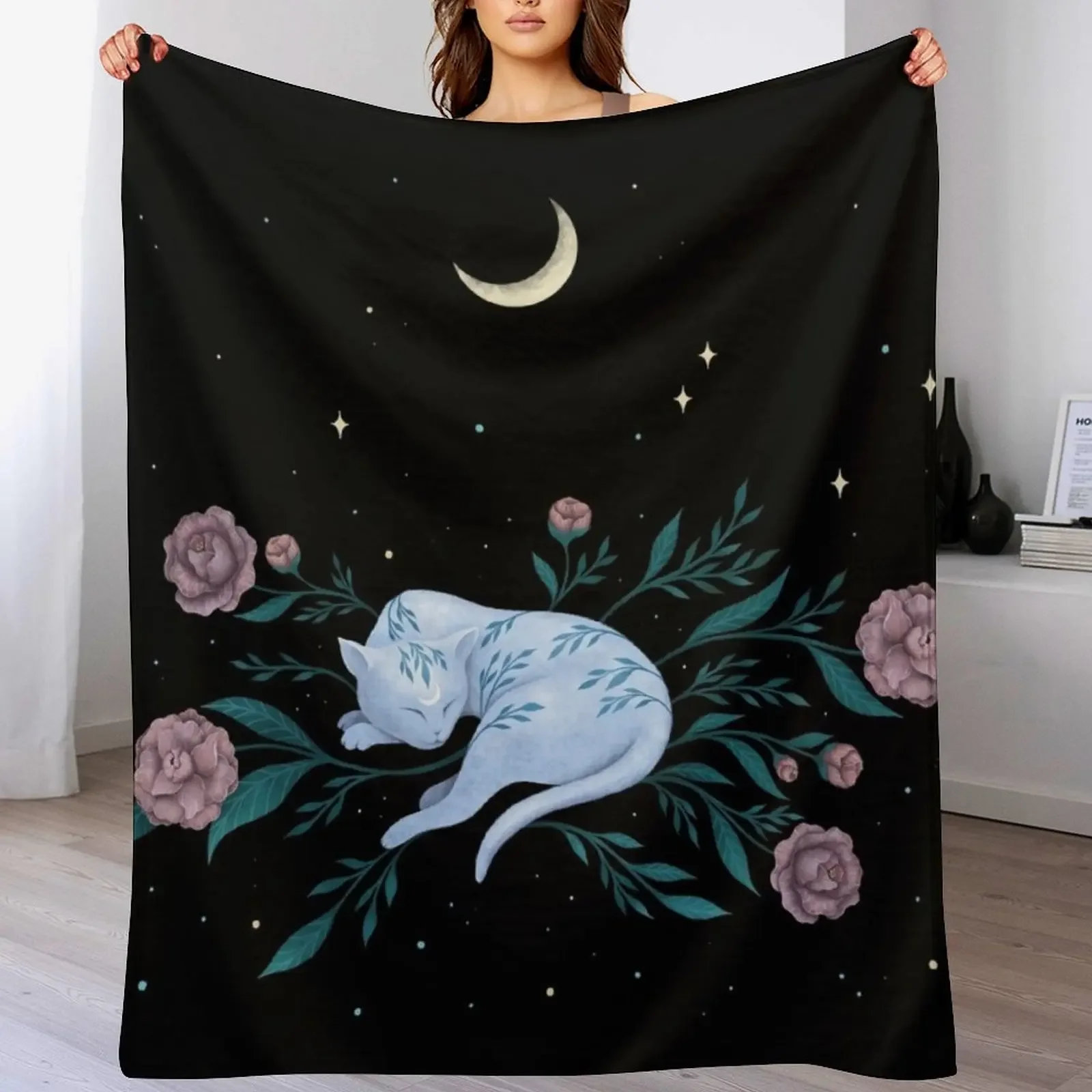 

Cat Dreaming of Moon Throw Blanket Shaggy Furry Soft Blanket for Bedroom Living Room
