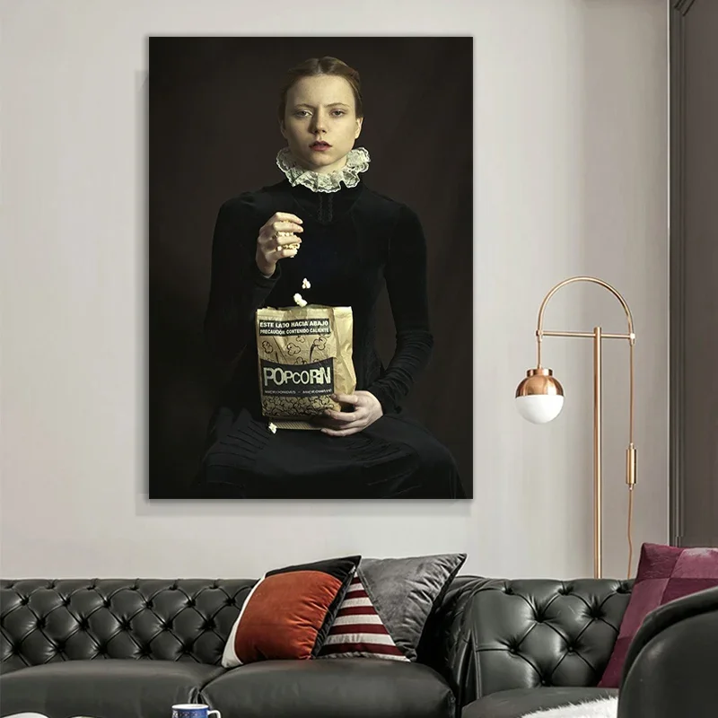 8Style Choose Romina RESSIA, estilo europeo francés, Popcorn Girl, póster de seda con impresión artística, decoración de pared para el hogar