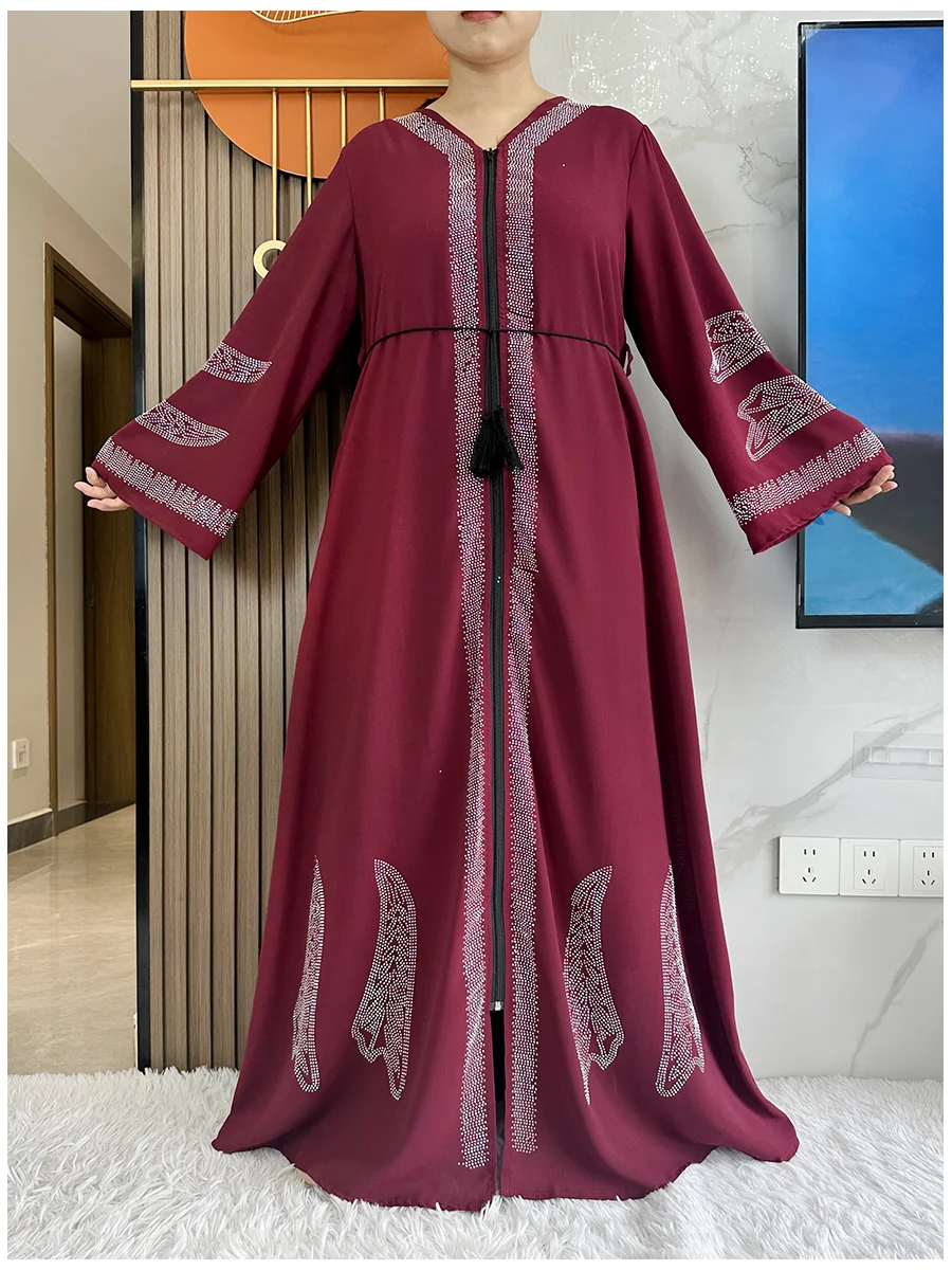 Latest Women Elegant Dress Chiffon Open Abaya with Zipper Muslim Women Dress Islamic Clothing Cardigan Abaya Women Muslim Dress