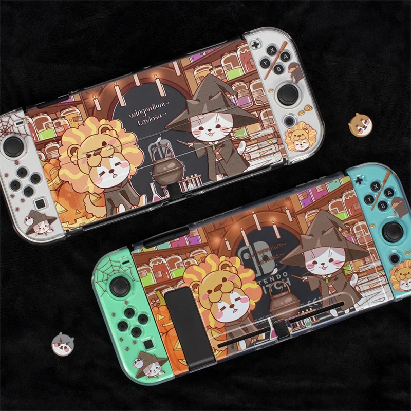 

Switch OLED Shell Crystal PC Hard Cover Cute Cat Dog Case For Nintendo Switch OLED Accessories Housing JoyCon Controller Case