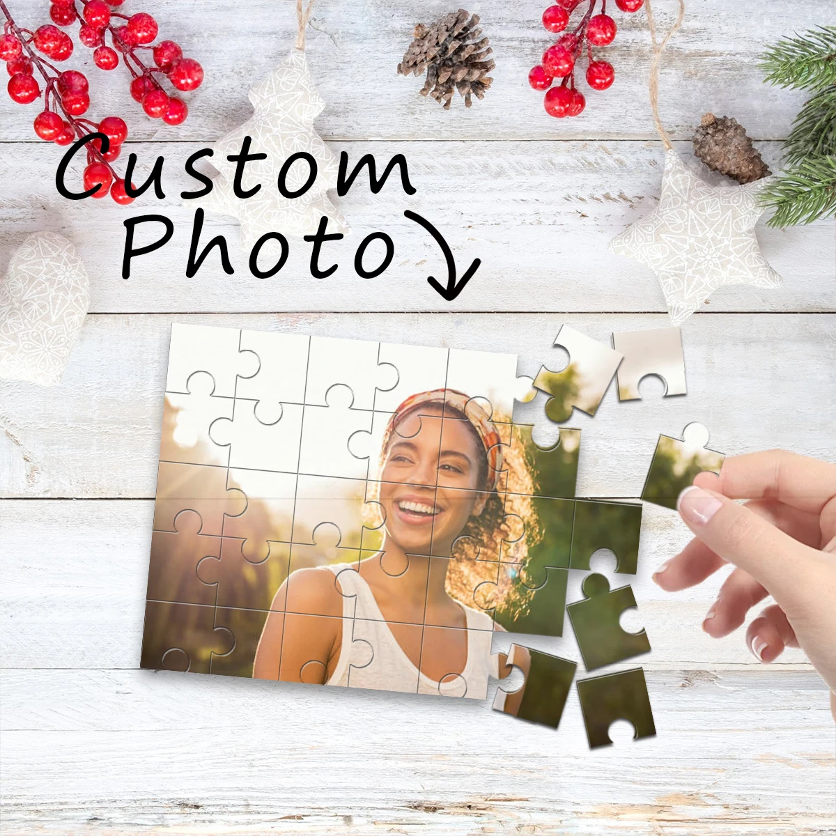 

1pc Custom Photo Single Portrait Wooden Jigsaw Puzzle,Ideal Anniversary,Wedding,Birthday,Valentine Gift For Family Friends
