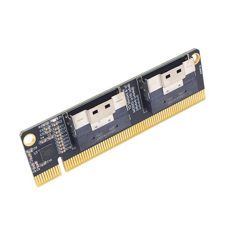 

PCIe 4.0 X16 to 2 Ports NVMe Expansion Card PCI-E 4.0 16x to SlimSAS 8i X2 SFF8654 Graphics Card SSD Adapter Card-ABLA