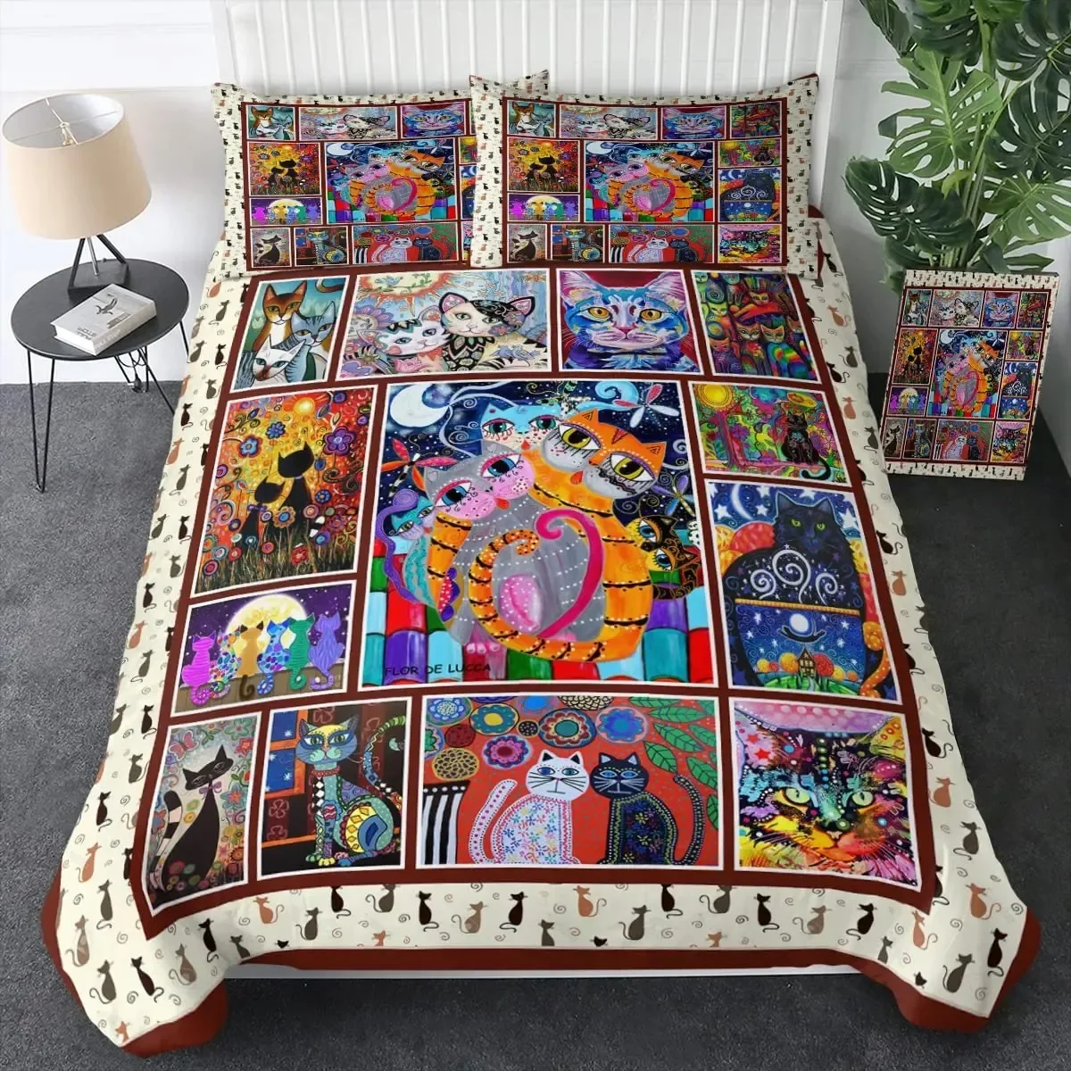 

Colorful Cat Duvet Cover Set Queen Size, Abstract Art Cat Bedding Sets, Cute Cat Comforter Cover Set for Girls Boys Quilt Cover