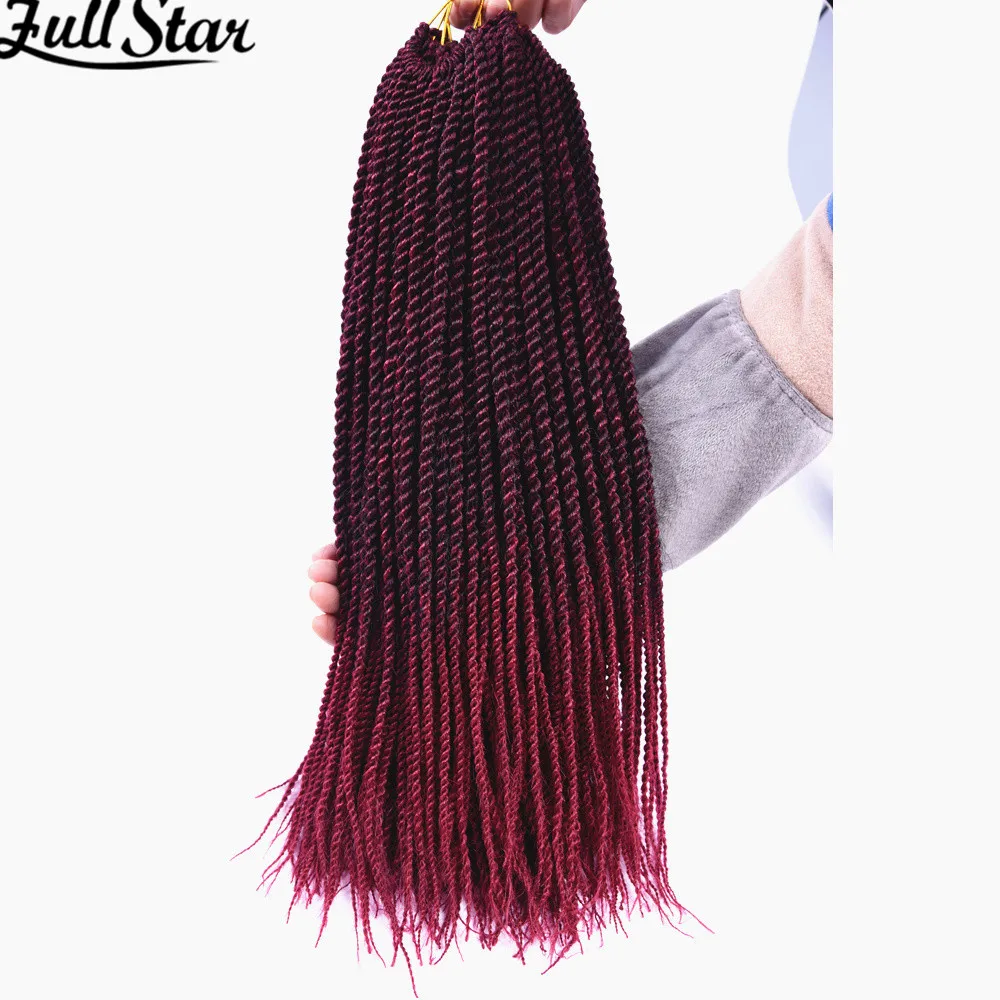 Full Star Sintetis Senegal Twist Crochet Rambut 14 "18'' 22 "30 Akar Crochet Kepang Hitam Ombre Coklat Bug Pirang Warna Abu-abu