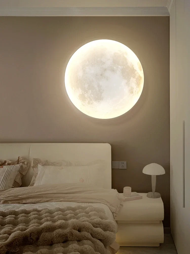 Moon wall lamp bedroom bedside atmosphere room background wall cream wind wall hanging lamp creative living room moon lamp paint